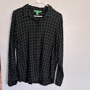 DIP-Green and Black Checkered Women’s Button Flannel Shirt